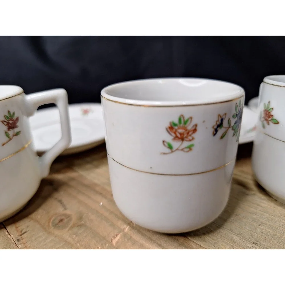 Vintage Made in Occupied Japan‎ Floral Tea Cup and Saucer Set 7 Piece Porcelain